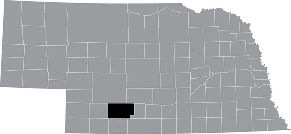 ネブラスカ州の灰色の地図の中のフロンティア郡の黒いハイライトされた場所 — ストックベクタ