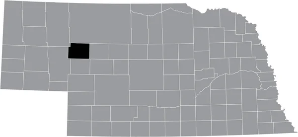 ネブラスカ州の灰色の地図の中のグラント郡の黒いハイライトされた場所 — ストックベクタ