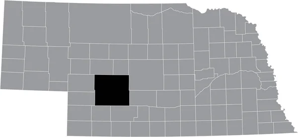 ネブラスカ州の灰色の地図の中のリンカーン郡の黒いハイライトされた場所 — ストックベクタ