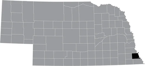 联邦内布拉斯加州内的内马哈县灰色地图内的黑色醒目位置图 — 图库矢量图片