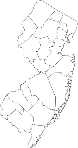 Carte Vectorielle Blanche Vierge État Fédéral New Jersey États Unis — Image vectorielle