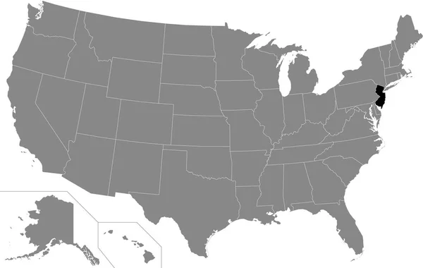 Mappa Dettagliata Nera Dello Stato Federale Del New Jersey All — Vettoriale Stock