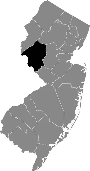 ニュージャージー州の灰色の地図の中にあるハンタードン郡の黒いハイライトされた場所 — ストックベクタ