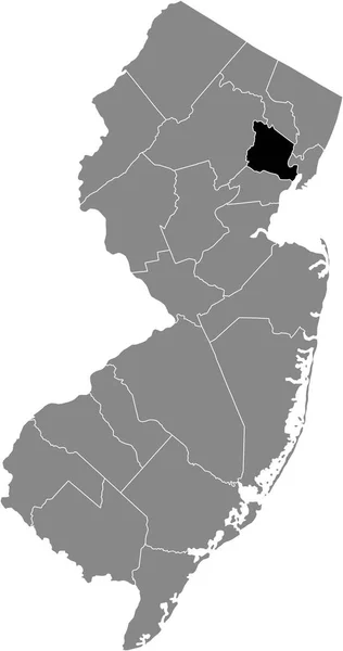 ニュージャージー州の灰色の地図の中のエセックス郡の黒いハイライト — ストックベクタ