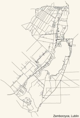 Polonya 'nın bölgesel başkenti Lublin, Polonya' nın çeyrek Zemborzyce bölgesinin klasik bej arka planında ayrıntılı navigasyon şehir yolları haritası