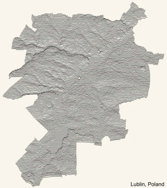 Topograficzna Mapa Miasta Lublin Polska Czarnymi Konturami Beżowym Tle — Wektor stockowy