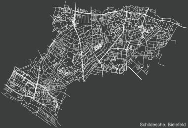 Alman bölgesel başkenti Bielefeld, Almanya 'nın çeyrek Schildesche bölgesinin koyu gri arka planında yer alan şehir yolu haritası