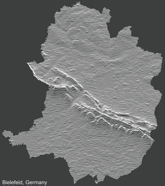 Topografická Negativní Reliéfní Mapa Města Bielefeldu Německo Bílými Obrysovými Liniemi — Stockový vektor