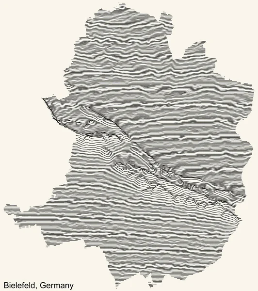 Topografische Positieve Reliëfkaart Van Stad Bielefeld Duitsland Met Zwarte Contourlijnen — Stockvector