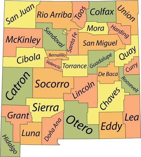 ニューメキシコ州のパステルベクトル図 その郡の黒い境界線と名前のタグを持つ米国 — ストックベクタ