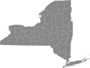 Gray vector map of the Federal State of New York, USA with white borders of its counties clipart