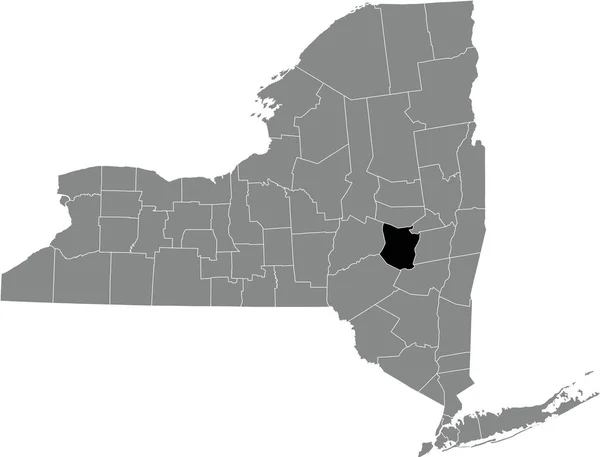美国联邦储备委员会 Federal State New York Usa 灰色地图内的Schoharie县的黑色醒目位置图 — 图库矢量图片