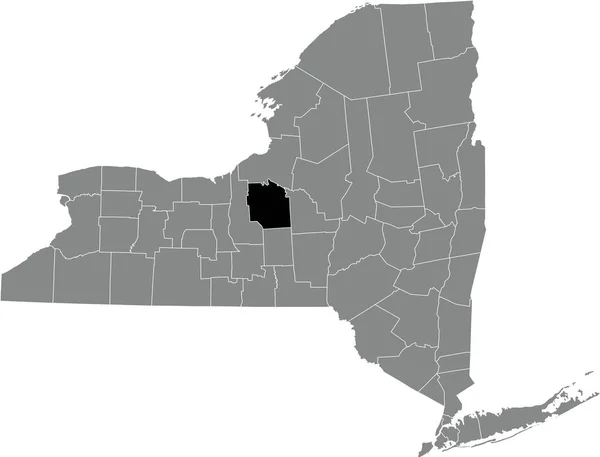 美国纽约联邦州内灰色地图内的Onondaga县的黑色醒目位置图 — 图库矢量图片