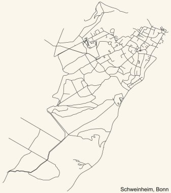 Alman başkenti Bonn, Almanya 'nın çeyrek Schweinheim alt bölgesinin klasik bej arka planında ayrıntılı navigasyon şehir yolları haritası