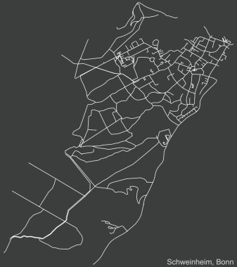 Alman başkenti Bonn, Almanya 'nın çeyrek Schweinheim alt bölgesinin koyu gri arka planında yer alan şehir yolu haritası