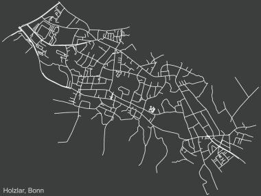 Alman başkenti Bonn, Almanya 'nın çeyrek Holzlar alt bölgesinin koyu gri arka planı üzerinde ayrıntılı olumsuz navigasyon kentsel yol haritası