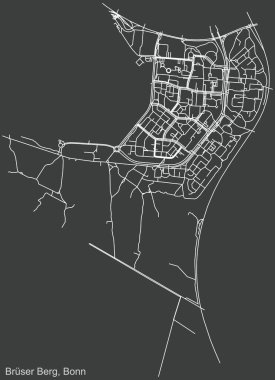 Almanya 'nın başkenti Bonn' un çeyrek Brser Berg alt bölgesinin koyu gri arka planında yer alan şehir yolu haritası