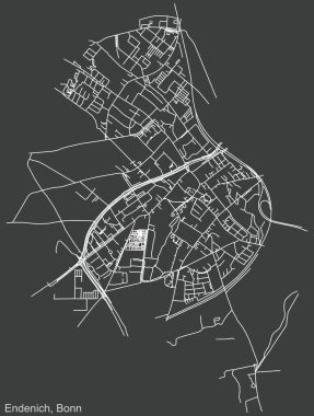 Almanya 'nın başkenti Bonn' un çeyrek Endenich alt bölgesinin koyu gri arka planında yer alan şehir yolu haritası