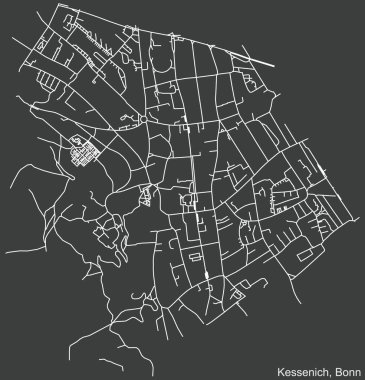 Almanya 'nın başkenti Bonn' un çeyrek bölgesinin koyu gri arka planında yer alan şehir yolu haritası
