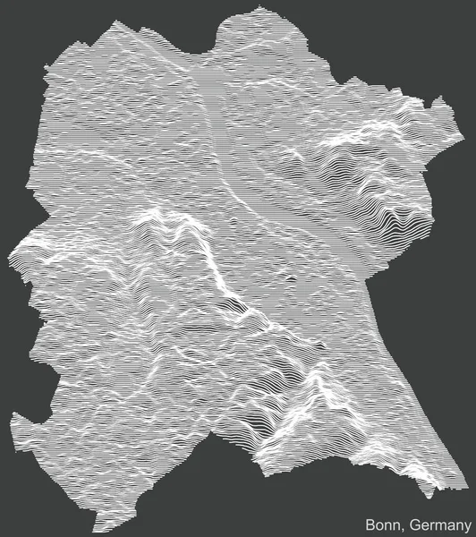 德国波恩市地形负浮雕图 深灰色背景上有白色等高线 — 图库矢量图片