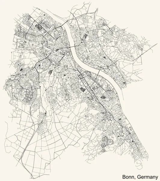 Detaillierte Navigation Stadtplan Auf Beigem Hintergrund Der Hauptstadt Bonn Deutschland — Stockvektor