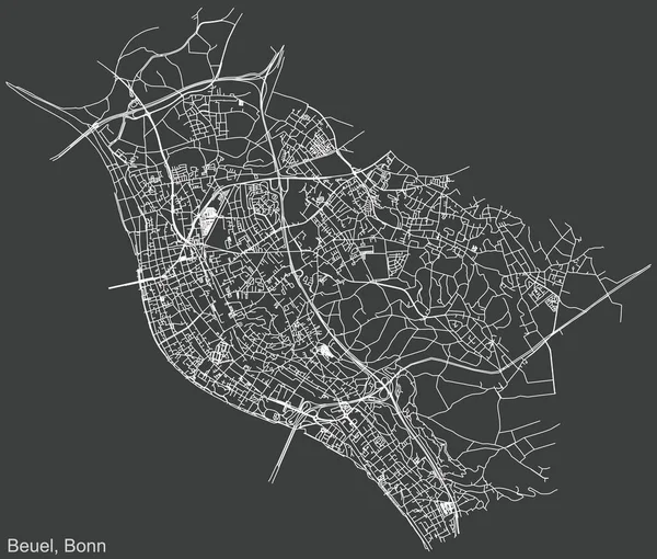 Detailní Negativní Navigace Městské Ulice Mapa Tmavě Šedém Pozadí Čtvrti — Stockový vektor