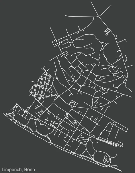 Szczegółowa Negatywna Nawigacja Miejska Mapa Ulic Ciemnoszarym Tle Dzielnicy Limperich — Wektor stockowy