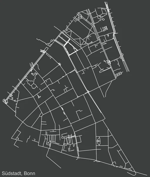 Szczegółowa Negatywna Nawigacja Miejska Mapa Ulic Ciemnoszarym Tle Dzielnicy Sdstadt — Wektor stockowy