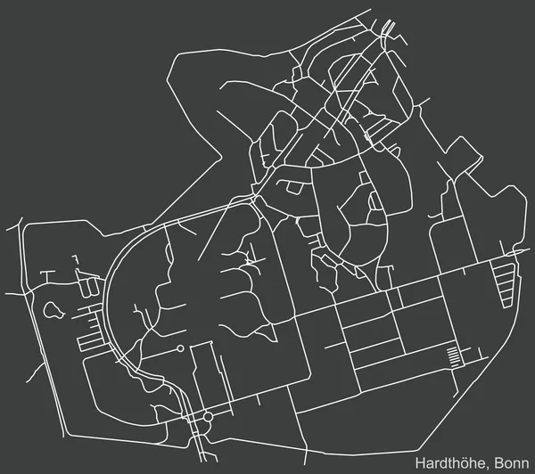 Detaillierte Negativnavigation Stadtstraßenplan Auf Dunkelgrauem Hintergrund Des Stadtteils Hardthhe Der — Stockvektor