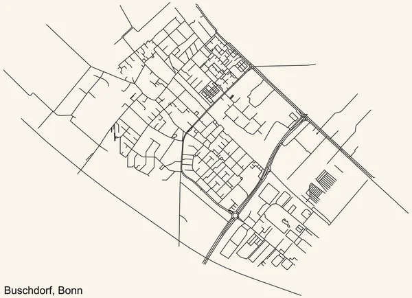 Detaillierte Navigation Stadtplan Auf Beigem Hintergrund Des Stadtteils Buschdorf Der — Stockvektor