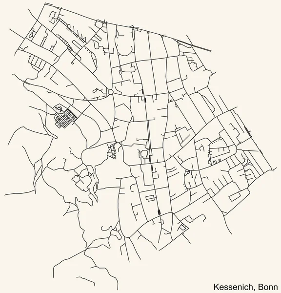 Detaillierte Navigation Stadtplan Auf Beigem Hintergrund Des Stadtteils Kessenich Der — Stockvektor