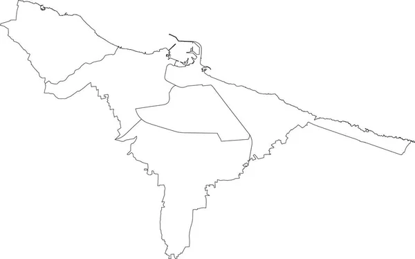 Simple Blank White Vector Administrative Map Black Borders Urban City — Stock Vector