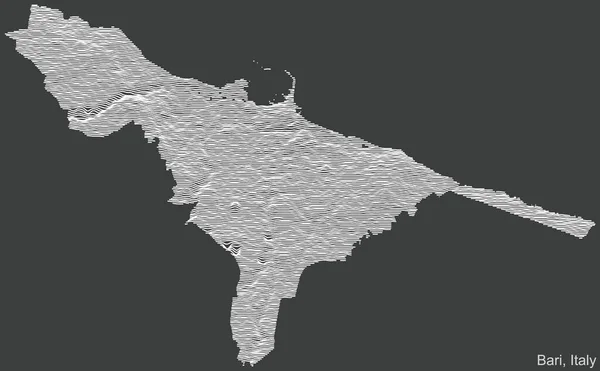 Topográfiai Negatív Domborzati Térkép Város Bari Olaszország Fehér Kontúr Vonalak — Stock Vector