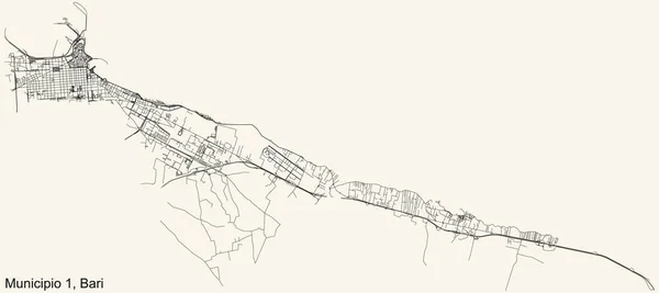 Detaillierte Straßenkarte Auf Beigefarbenem Hintergrund Des Viertels Gemeinde Municipio Der — Stockvektor