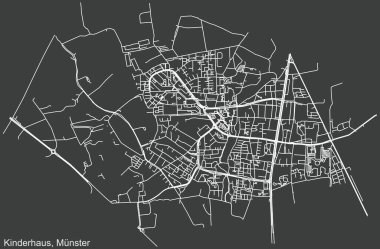 Almanya 'nın başkenti Mnster-Muenster' da yer alan Kinderhaus bölgesinin koyu gri arka planında yer alan şehir yolu haritası