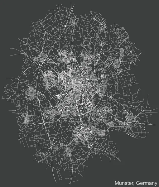 Navegación Negativa Detallada Mapa Carreteras Urbanas Fondo Gris Oscuro Capital — Vector de stock