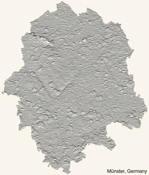 ドイツのムンスター ミューンスター市の地形正の救済地図で ベージュ地に黒い輪郭線が描かれている — ストックベクタ