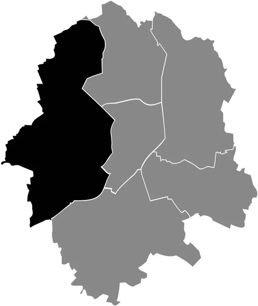 Schwarze Lagekarte Des Westlichen Bezirks Innerhalb Grauer Stadtbezirke Karte Der — Stockvektor