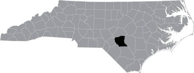 Kuzey Carolina Federal Eyaleti 'nin gri idari haritasında Cumberland İlçesi' nin siyah vurgulanmış konum haritası.