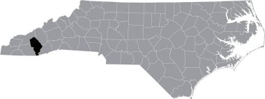 ABD 'nin Kuzey Carolina eyaletinin gri idari haritasında Jackson County' nin siyah vurgulanmış konum haritası