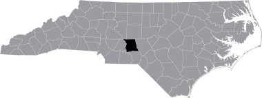 Montgomery County 'nin, Kuzey Carolina Federal Eyaleti' nin gri idari haritasındaki yeri vurgulandı.