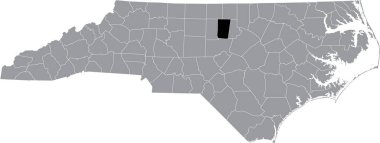 Black highlighted location map of the Orange County inside gray administrative map of the Federal State of North Carolina, USA clipart