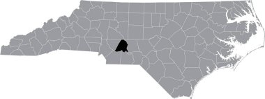 ABD 'nin Kuzey Carolina eyaletinin gri idari haritasında Stanly County' nin siyah işaretli konumu haritası