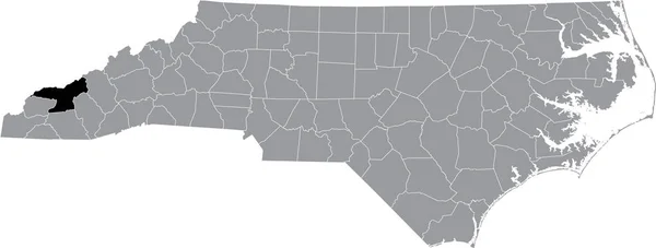 美国北卡罗莱纳州灰度行政地图内的斯温县的黑色醒目位置地图 — 图库矢量图片