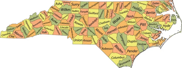 Pastel Vector Administrative Map Federal State North Carolina Usa Black — Stock Vector