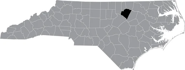 ノースカロライナ州の灰色の行政地図の中でフランクリン郡のブラックハイライト位置地図 — ストックベクタ