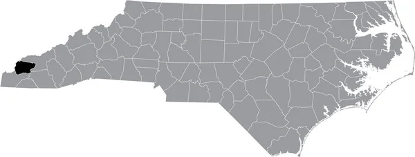 ノースカロライナ州の灰色の行政地図の中でグラハム郡のブラックハイライトされた位置図 — ストックベクタ