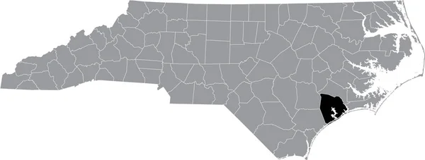 ノースカロライナ州の灰色の行政地図の中のオンズロー郡の黒いハイライトされた場所 — ストックベクタ