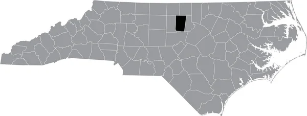 ノースカロライナ州の灰色の行政地図の中のオレンジ郡の黒いハイライト表示された場所 — ストックベクタ