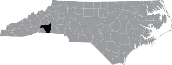 Kuzey Carolina Federal Eyaleti Nin Gri Idari Haritasında Rutherford County — Stok Vektör